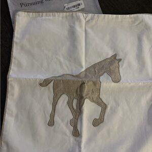White Pillow Cover with Beige Horse Appliqué